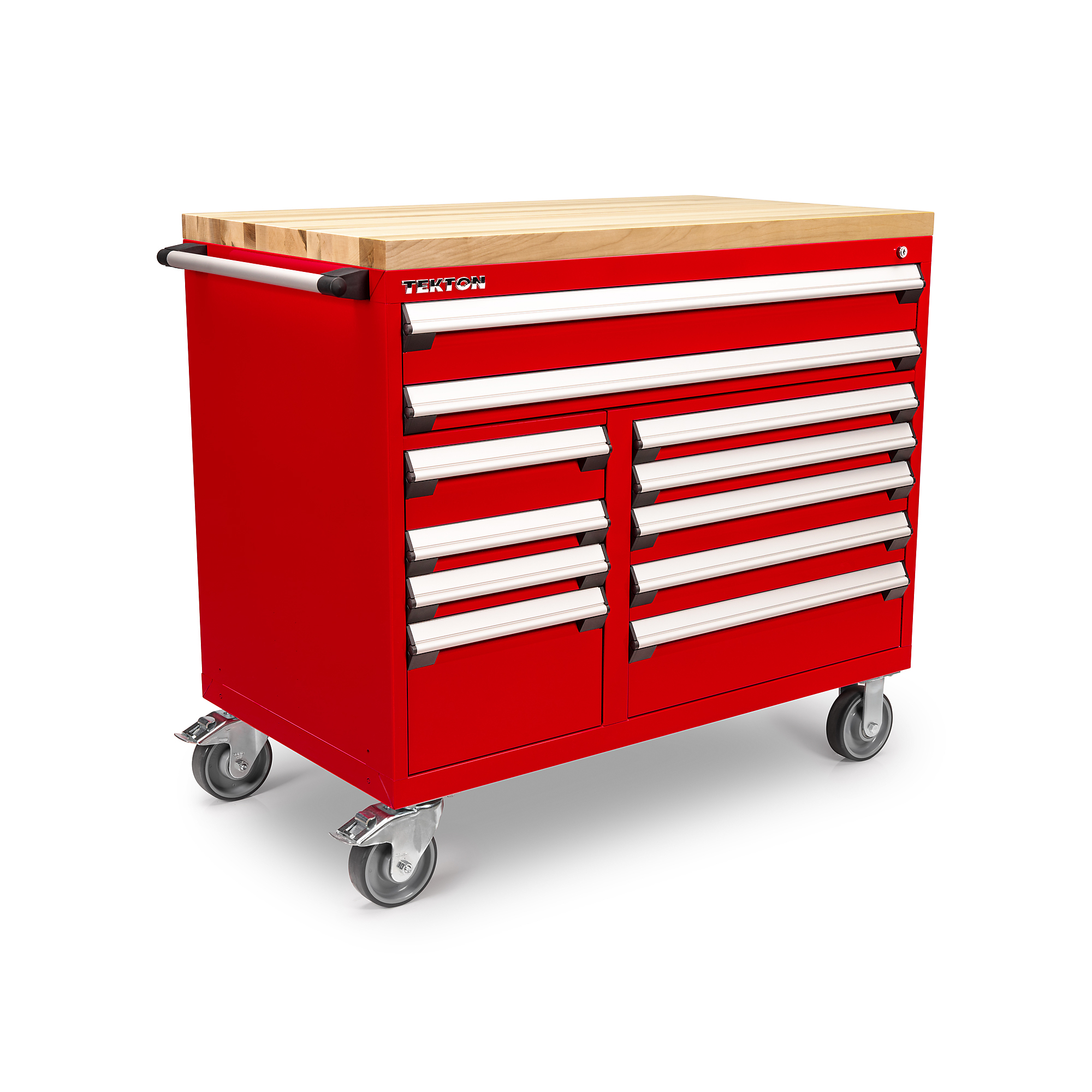 TEKTON 11-Drawer 40/60 Split Bank Tool Cabinet with Hardwood Block Top, Red (48 W x 27 D x 41.5 H in.) | OCL43202LWT